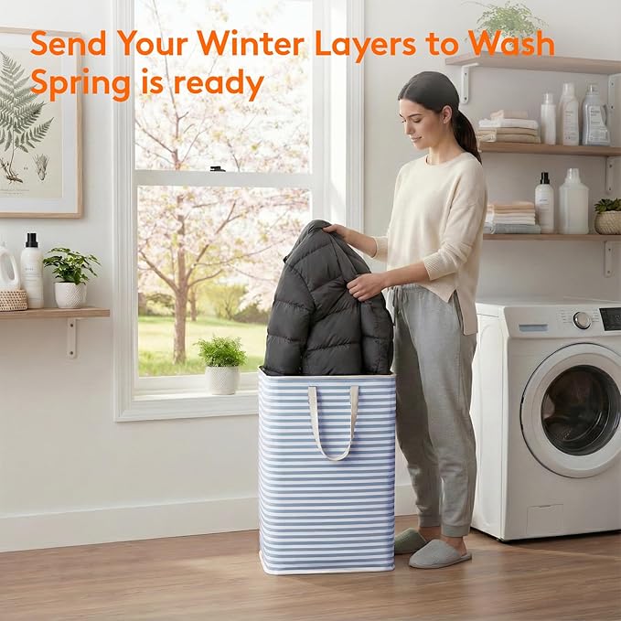 Lifewit 2 Pack Laundry Hamper Large Collapsible Laundry Baskets, Freestanding Waterproof Clothes Hamper with Easy Carry Handles in Laundry Room Bedroom Bathroom College Dorm, Grey&Blue, 2 x 80L
