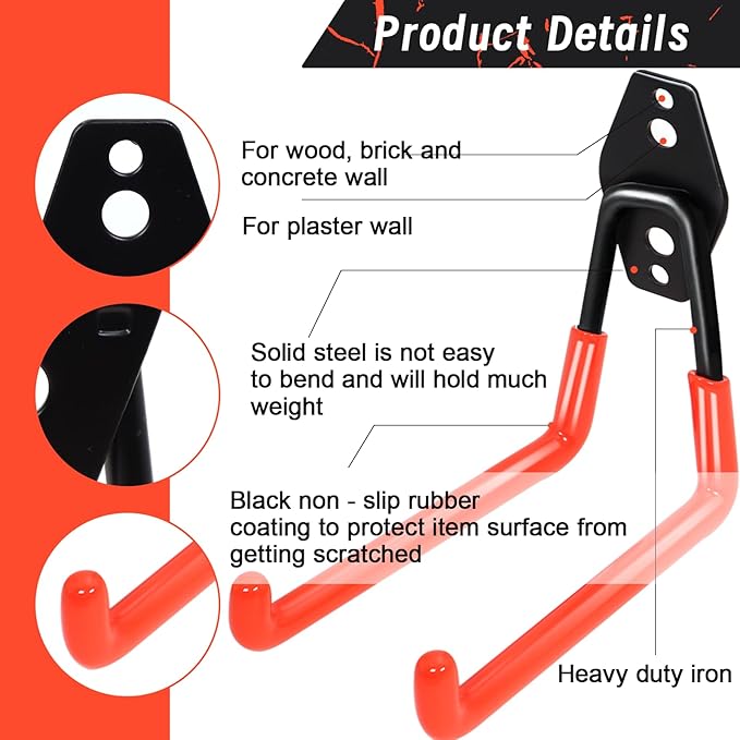 15 Pack Garage Hooks Heavy Duty,Garage Hangers Storage System Hooks for Shed Yard Tools Ladders Bikes Hose Hanging Wall Mount with Anti-Slip Coating