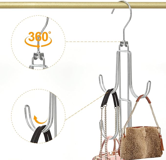 1 Pack Purse Organizer for Closet, 4-Tier Hanging Bag Holder, Silver Metal Closet Organization Purse Hanger Backpack Rack Space Saving Hanger
