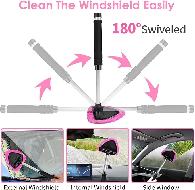 Viewsun 17pcs Car Cleaning Kit, Pink Car Interior Detailing Kit with High Power Handheld Vacuum, Detailing Brush Set, Windshield Cleaner, Cleaning Gel, Complete Auto Accessories for Women Gift