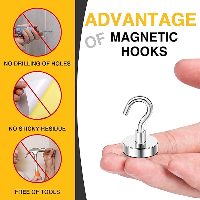 DIYMAG Magnetic Hooks, 30lbs+ Magnet Hook 2025 Cruise Cabin Ship Essentials N52 Heavy Duty Strong Magnets Refrigerator Fridge Hanging for Classroom Beach Vacation Kitchen Grills Home 6 Pack