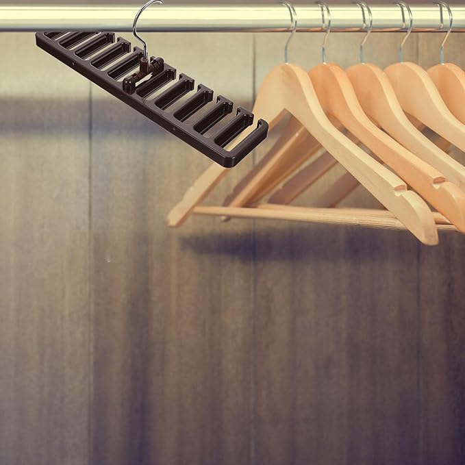 Toyvian 2pcs Multi-Slot Belt and Scarf Hanger Rack, Brown Closet Organizer with Hooks for Tie Storage, Space-Saving Accessory Organizer for Bedroom and Wardrobe
