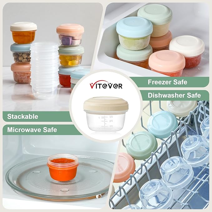 VITEVER 8 Pack 2 oz Salad Dressing Container to Go, Small Condiment Containers with Lids for Lunch Bento Box, Reusable Plastic Snack Jars, Deli Containers, Colorful Sauce Cups, Dishwasher Safe
