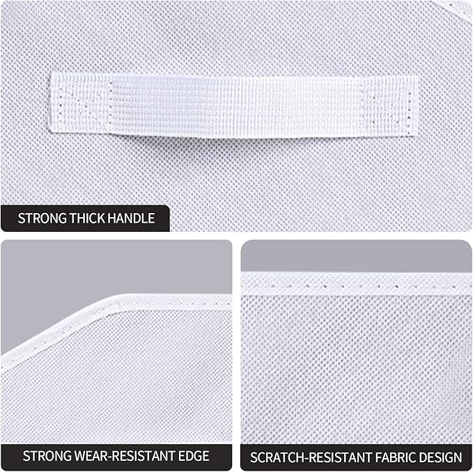 Closet Baskets for Shelves - Decorative Storage Baskets with Handle, Trapezoid Closet Bins for Organization, Shelf Storage Bins for Clothes, Books, Home, Office, 8 Pack, White