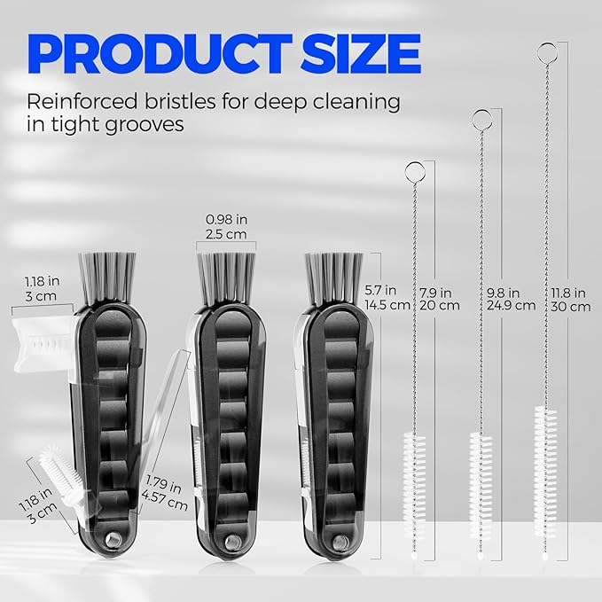 6 Pack Holikme 4 in 1 Cup Lid Cleaning Brush Set with 3 Straws, Multifunctional Bottle Brush, Silicone Cup Lid Gap Cleaner, Durable Bristle Crevice Cleaning Brush, Black