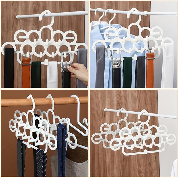2pcs Multifunctional Tie Hangers and Belt Scarf Storage Rack, White Plastic Wardrobe Organizer for Neck Ties, Scarves, and Belts, Space-Saving Closet Accessory Organizer for Home