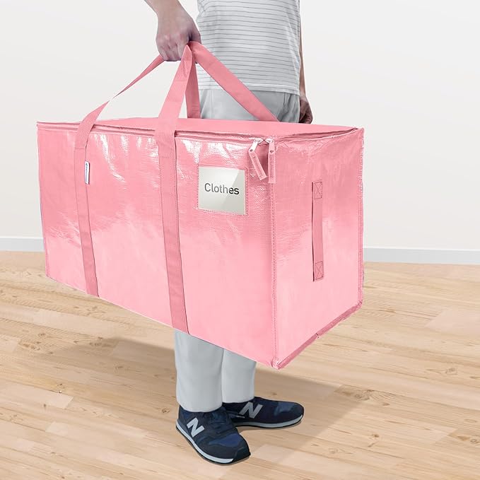 TICONN 8 Pack Extra Large Moving Bags Heavy Duty with Zippers & Carrying Handles, Durable Storage Bags Moving Boxes for Closet Organizers and Storage (8 Pack, Coral)