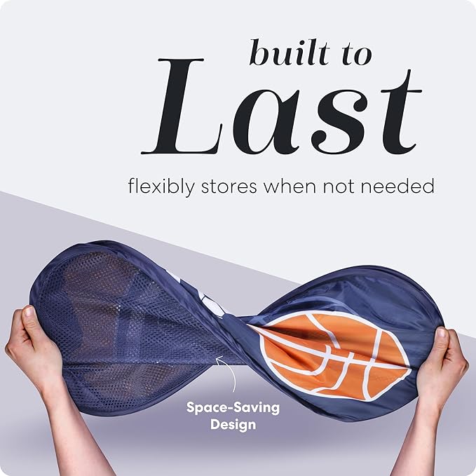 Handy Laundry Collapsible Mesh Pop Up Hamper with Wide Opening and Side Pocket - Breathable, Sturdy, Foldable, and Space-Saving Design for Clothes and Storage (Sports)