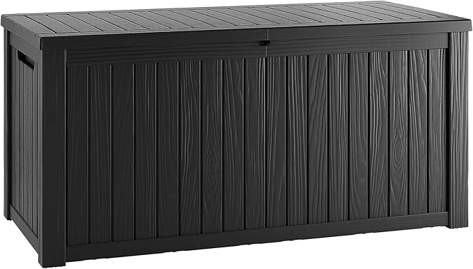 Outdoor Storage Box 230GAL Waterproof Resin Deck Box,UV-Resistant Lockable Package Delivery Bin for Garden Tools,Large Patio Outside Cushions,Pool Accessories Supplies,Chest,Furniture,Black