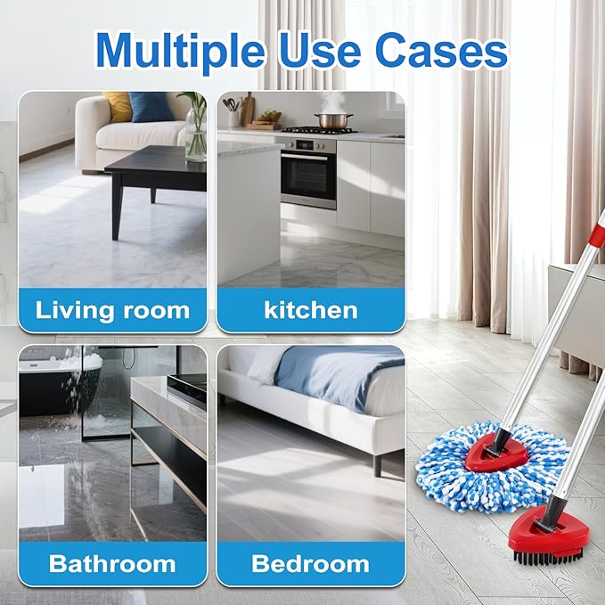 Mop Replacement Heads for O Cedar RinseClean 2 Tank System,2 Microfiber Mop Head Refills,1 Scrubber mophead and 1 Mops Base Combo Set for O-Cedar 2 Tank,MOp Replace Heads for Wet/Dry Floor Cleaning