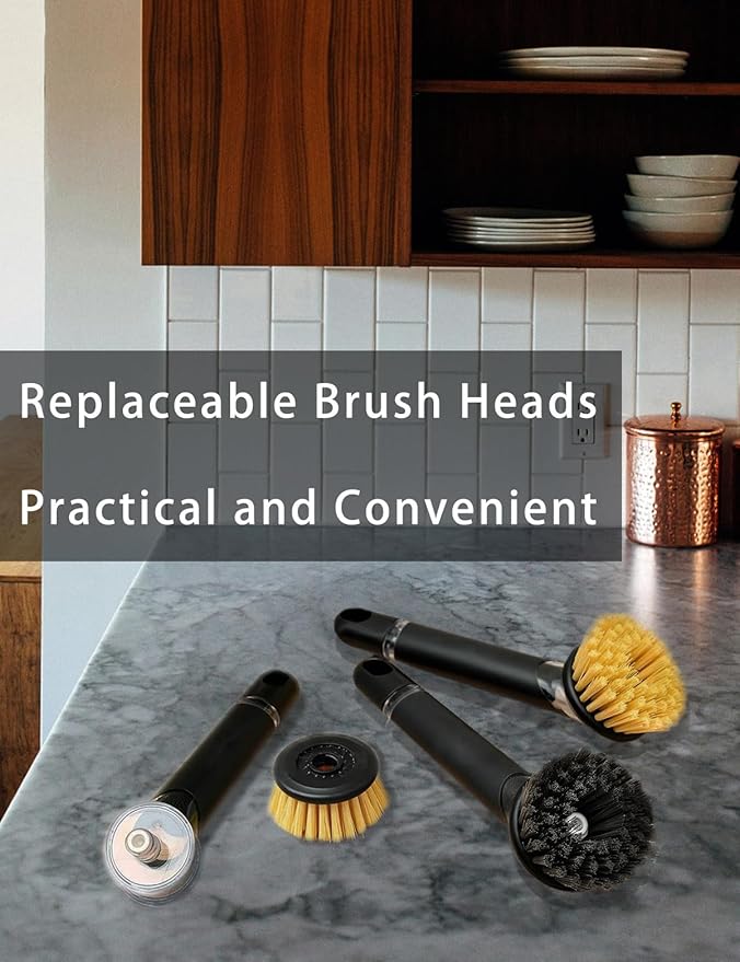 Kitchen Cleaning Brush with Soap Dispenser Handle - Multifunctional Brush Head Replacemen for Pans, Pots, Kitchen Sink, 4 in 1 Household Cleaning Tool for Home and Apartment Must Haves