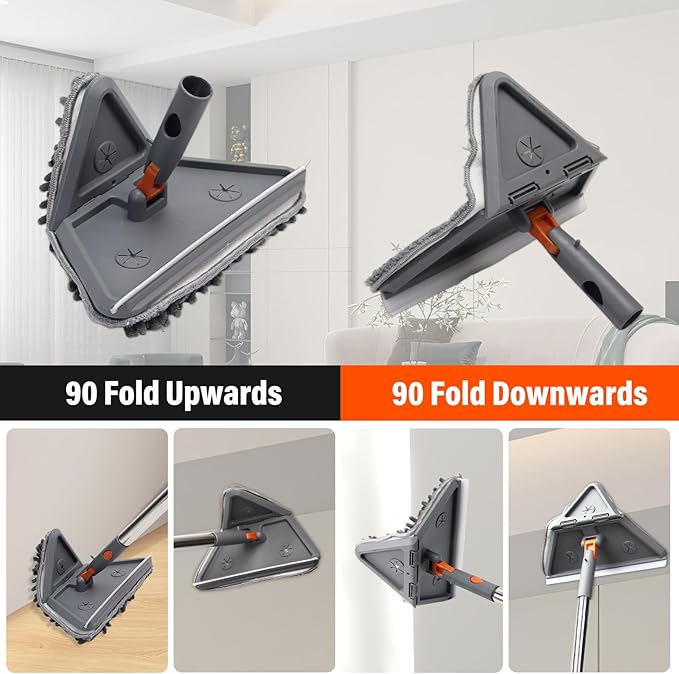Wall mop Cleaner with 8 Replacement Pads,Wall Cleaning mop with Extension Pole 29" to 85",360° Folding Rotating Baseboard Cleaner Tool with Long Handle for Painted Walls, Window, Floor,Ceiling