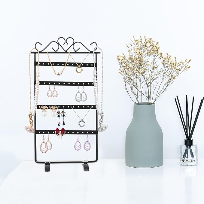 Metal 48-hole Earring Display Rack Jewelry Storage Organizer Black Iron Art Holder for Earrings and Studs Bedroom Accessory Organizer