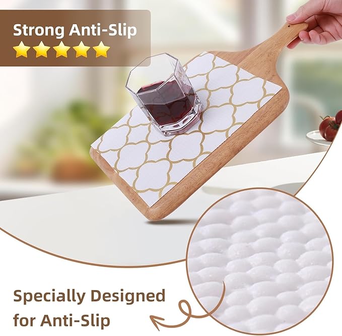 Shelf Drawer Liners for Kitchen Cabinets Non Adhesive Drawer Liner Thickened Refrigerator Liner Gold Quatrefoil Strong Non-Slip Paper for Tool Box with Knife and Tape Measure,17.3 x 236.2 Inches