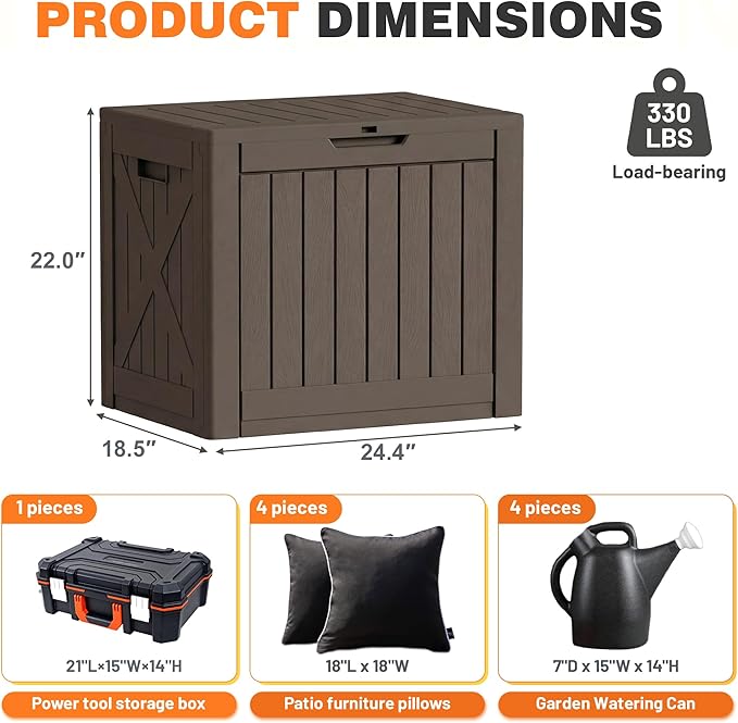 42 Gallon Outdoor Storage Box, Lockable Resin Deck Box for Patio, Yard, and Poolside, Waterproof & Sunproof Organizer for Furniture, Tools, Pool Supplies, Brown