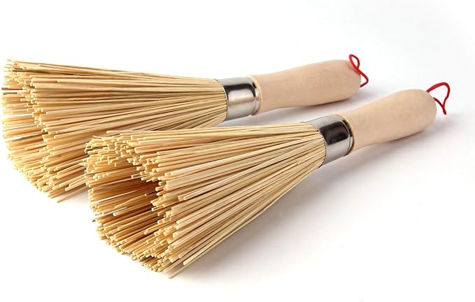 2 Pack Bamboo Wok Brush, Bamboo Kitchen Cleaning Brush