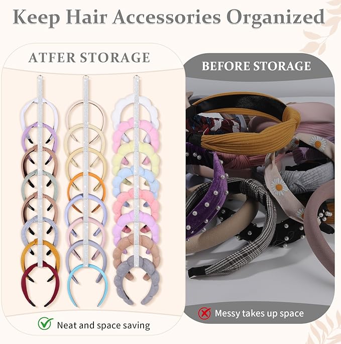 3 PCS Headband Holder Organizer for Girl,Hanging Hairband Storage for Women,Glittering Silver Hair Hoop Display Hair Accessories Organizer Bedroom College Dorm Decor(Glittering Silver)