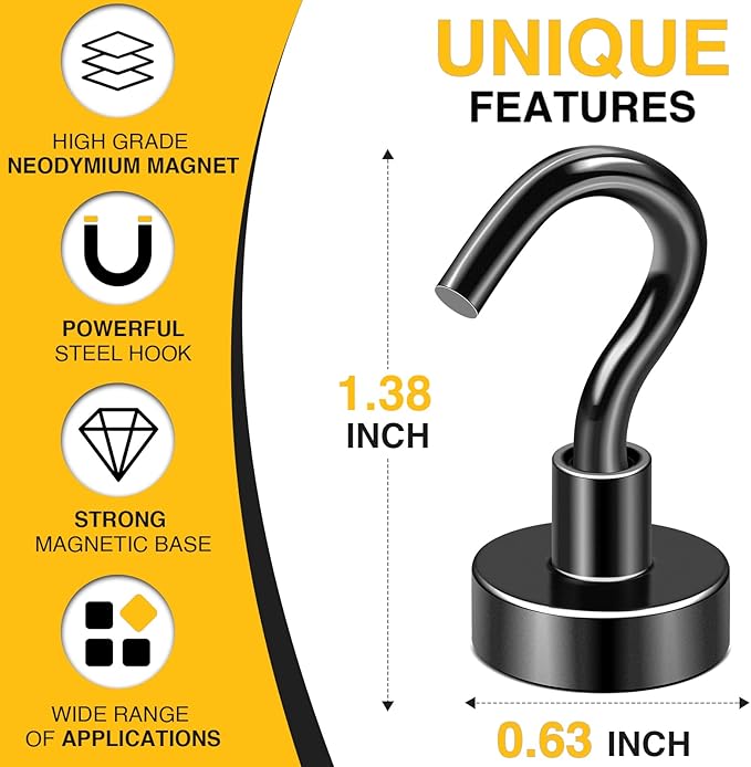 DIYMAG Magnetic Hooks, 30lbs+ Magnet Garage Hook 2026 Cruise Cabin Ship Essentials Heavy Duty Strong Magnets Refrigerator Fridge Hanging for Classroom Beach Vacation Kitchen Grills Home Black 60 Pack