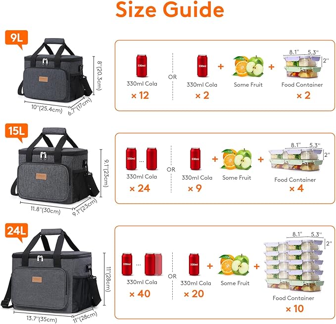Lifewit Large Lunch Bag Insulated Lunch Box Soft Cooler Cooling Tote for Adult Men Women, Dark Gray 24-Can (15L)
