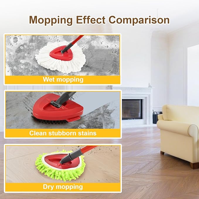6 Pack Mop Heads Replacement for Ocedar EasyWring 1 Tank Spin Mop System,Include 2 Microfiber Spin Mops Replace Head&2 Chennile Mops Head Machine Washable with Scrubber Mopp Head and Base for Cleaning