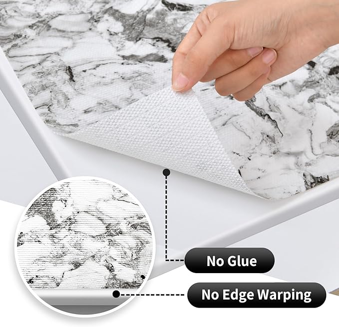 Drawer and Shelf Liner for Kitchen Cabinet: 12 in X 20 Ft Non Slip Waterproof Shelf Paper Non Adhesive Refrigerator Liners Grey and White Marble Easy Liners for Bathroom with Knife Tape Measure