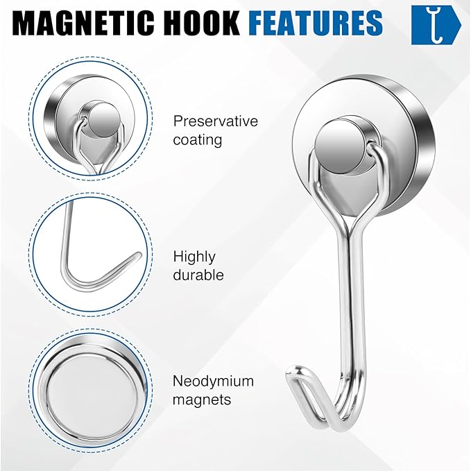 LOVIMAG Hooks, 40lbs+ Magnetic Magnet Hook 2026 Cruise Cabin Ship Essentials Heavy Duty Strong Refrigerator Fridge Hanging for Classroom Beach Vacation Kitchen Grills Home Mug Hanger (6 Pack), Silver