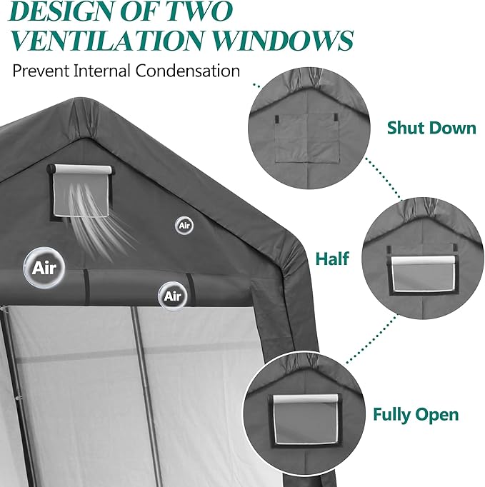 GARTOO 10' x 10' Outdoor Storage Shelter - Heavy Duty Storage Tent with Roll-up Ventilated Windows, Portable Garage Zipper Storage shed for Bike, Motorcycle Shelter, ATV, Weeding Tools