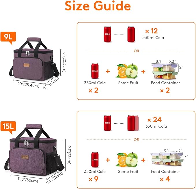 Lifewit Large Lunch Bag Insulated Lunch Box Soft Cooler Cooling Tote for Adult Men Women, Purple 24-Can (15L)
