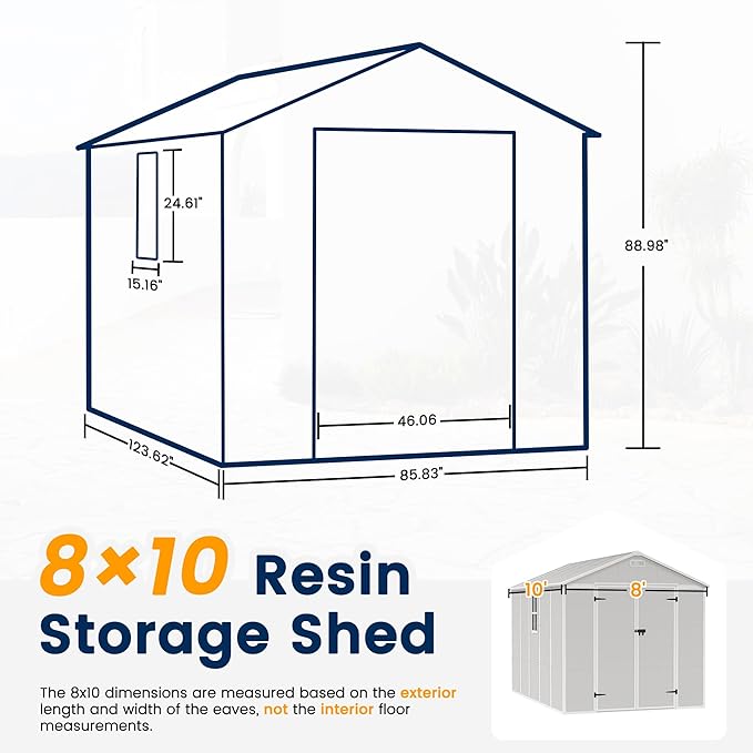 UDPATIO Resin Storage Shed 8 x 10 FT, Outdoor Garden Sheds with Floor Plastic Patio Outdoor Storage with Lockable Door for Bike, Garbage Sandstone