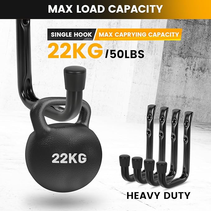 8-Pack Heavy Duty Garage Hook for Hanging 50 lbs, J Utility Hooks for Garage, Metal Wall Hooks Heavy Duty, Garage Hook for Hanging, Black | Heavy Duty, for Hanging, 50 lbs, for Garage, Heavy Duty