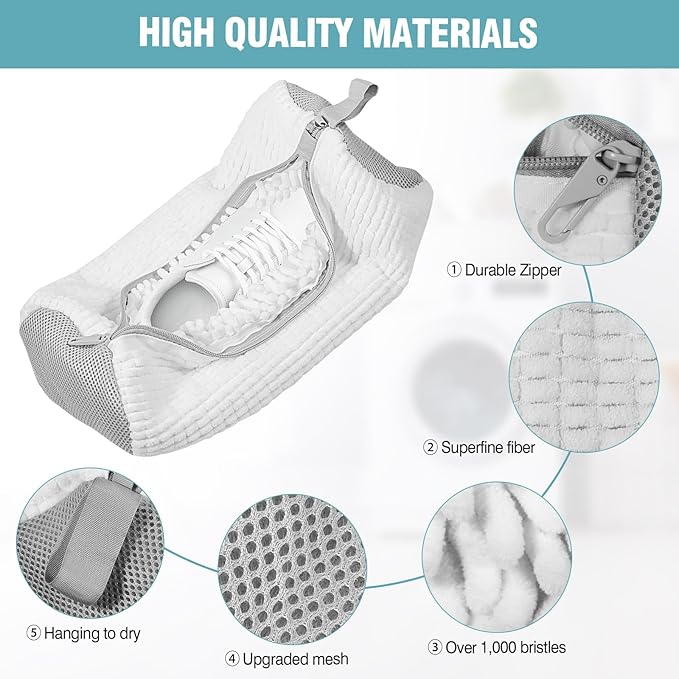 Shoe Washing Machine Bag, Shoe Laundry Bag for Washer and Dryer, Include Dry Net Bag, Reusable and Durable Zipper with Hook Design, Shoe Washing Bag for Sneaker (White, 1 Pack)