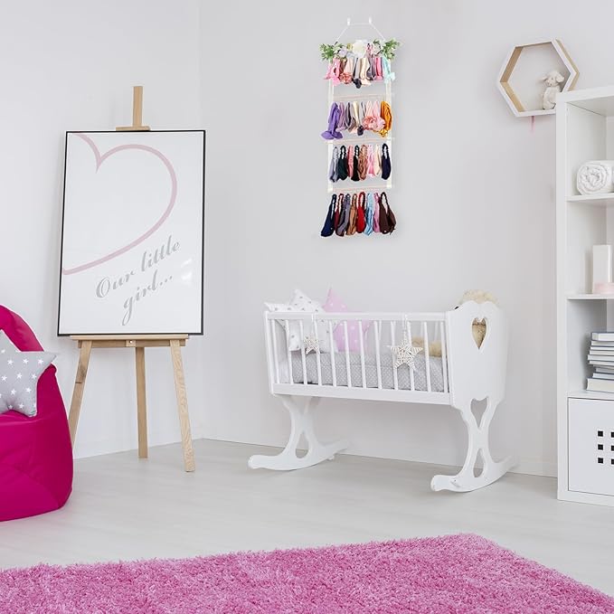 Hanging Hair Accessories Organizer, Hair Clips Storage Holder, Hair Bow Holder Organizer, Headband Holder, Hair Accessories Storage Display Wall Hanging Decor for Women Girls Room Closet(Pink-green)