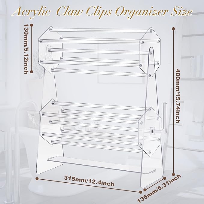 Acrylic Claw Clip Holder 360 Degree Rotating Claw Clip Organizer Hair Accessories Organizer Storage Display Clear Stand for Women Vanity Dressing Table(Hexagonal Style)