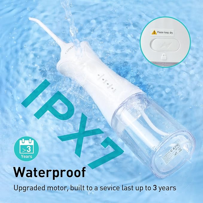 COSLUS Water Dental Flosser Pick for Teeth C30(FC5360): 4 Modes Cordless Portable 300ML Larger Tank Water Teeth Cleaner IPX7 Waterproof Flossing Cleaning Picks for Home Travel White