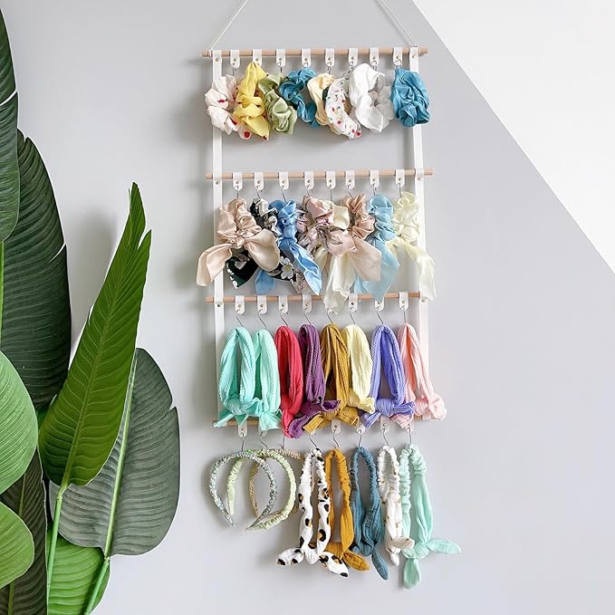 Headband Holder Wall Hanging Hair Accessories Organizer Hair Bows Clip Organizer Rack Necklace Display Hanger Beige