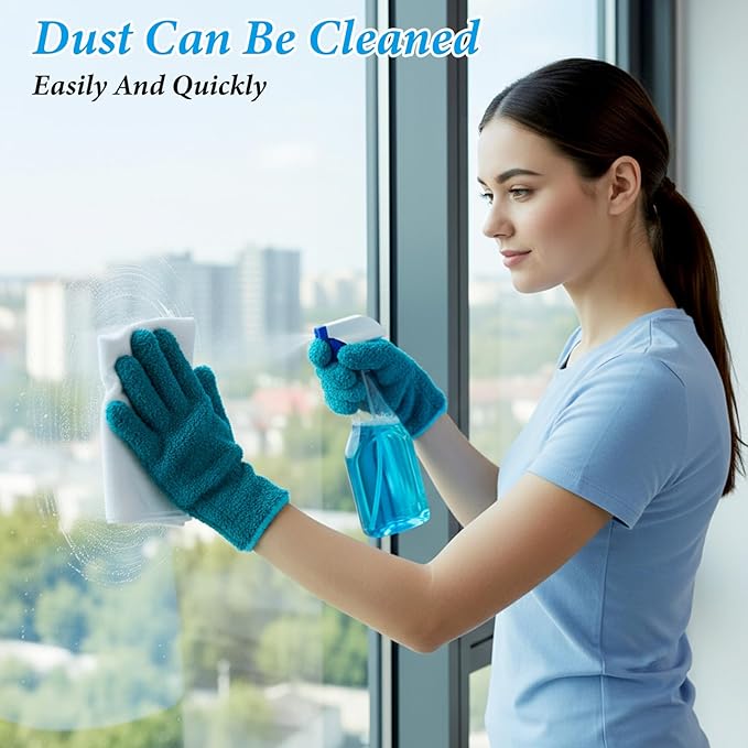 2 Pairs Microfiber Gloves for Plant Dusting, Dusting Mitt Washing Gloves for Cleaning Indoor Plants, Blinds, Furniture, House, Household Cleaning Glove Reusable(Medium, Turquoise, Peacock green )