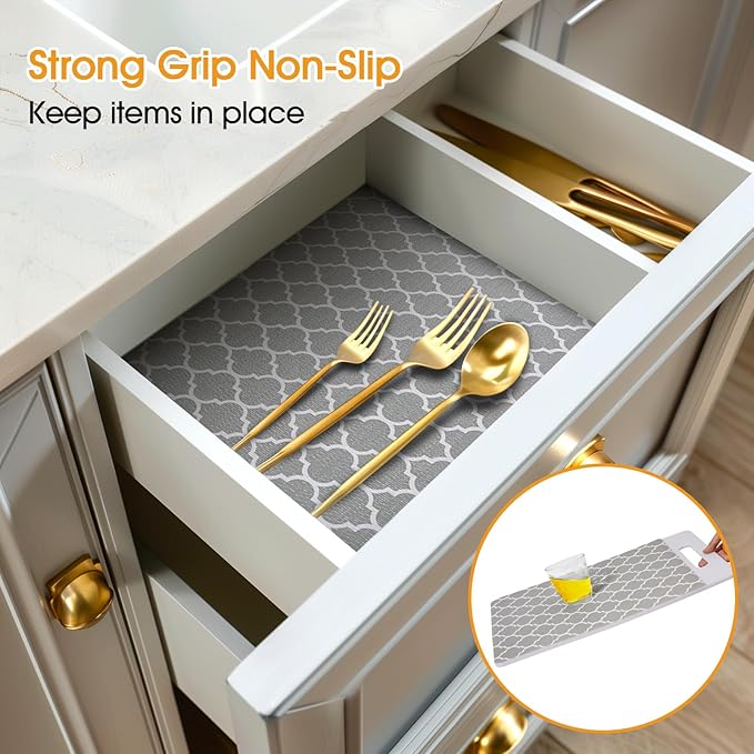 Shelf and Drawer Liner for Kitchen Cabinets Non-Adhesive, Strong Grip Non-Slip Thickened Cabinet Liners for Shelves, Waterproof Mats for Dresser Cupboard, Gray, 23 in x 20 Feet