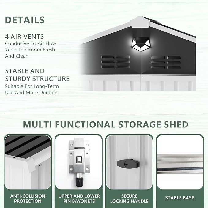 Metal Storage Shed,10x8 Outdoor Storage Building,Large Backyard Sheds with Lockable Doors,Waterproof Outside Storage Sheds，White