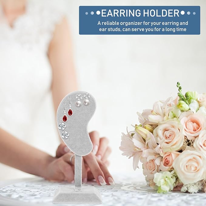Ear Shaped Earring Holder Stand with Velvet Surface, Ice Gray Ear Studs Display Jewelry Organizer for Women, Single Piece Accessory Storage for Home and Retail