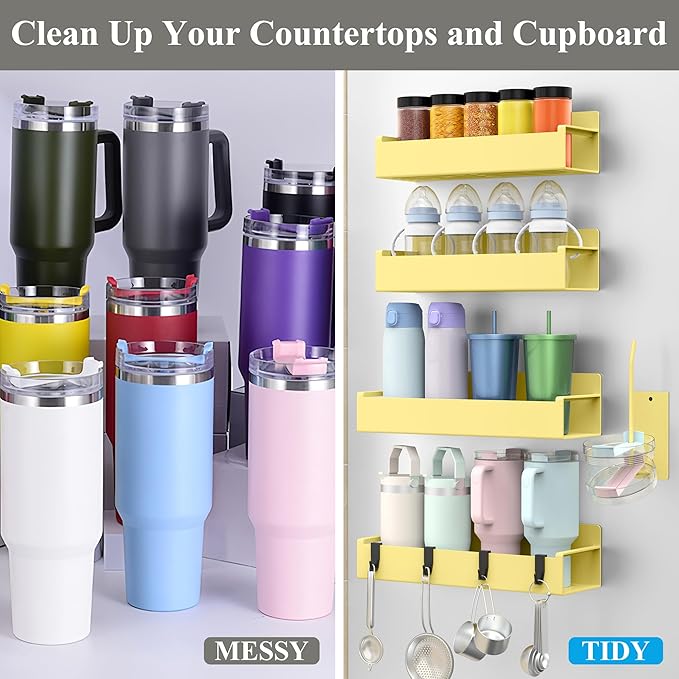 Magnetic Water Bottle Holder for Refrigerator, Cup Holder Organizer for Stanley and Tumbler for Kitchen, 4 Pack, Yellow
