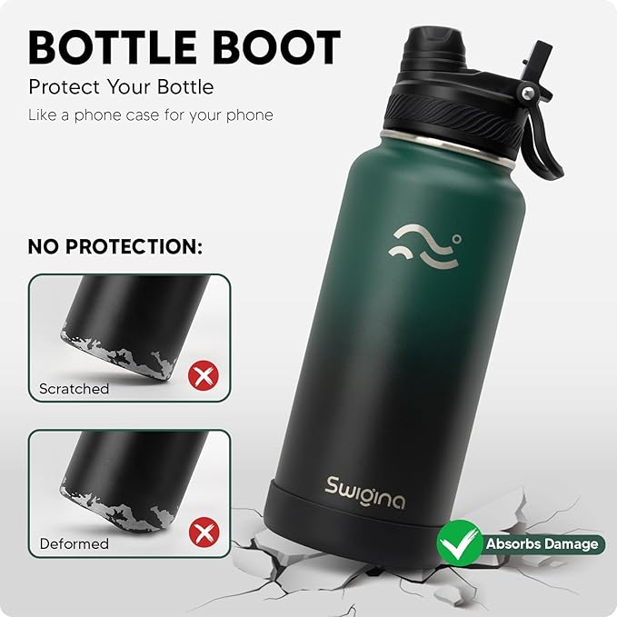 Insulated Water Bottle with Silicone Boot (36hrs Cold/18hrs Hot) - DIY Stickers, [2-in-1 Lid], BPA Free, 32 oz
