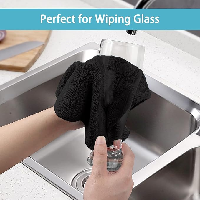 HOMEXCEL Black Microfiber Cleaning Cloth, 5 Pack Cleaning Towels for Kitchen, Lint Free, Scratch-Free, Highly Absorbent, and Reusable Cleaning Rags for House, Window and Glass, Cars, 11.5 X11.5 inch