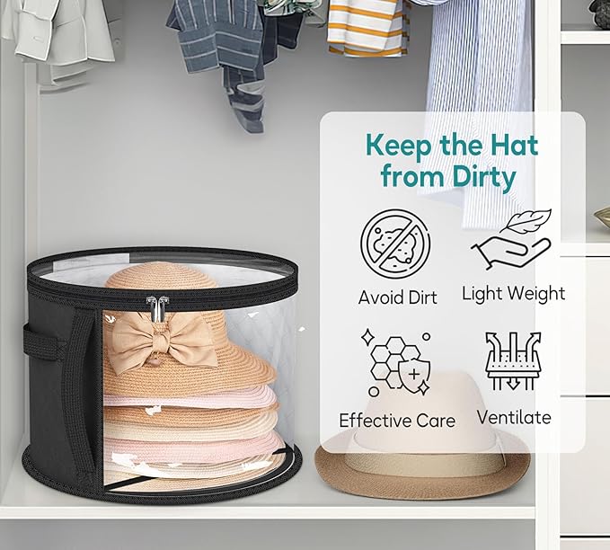 AOODA Oversized Clear Hat Storage Bag for Women, Holds up to 7 Caps Cowboy Hat Organizer for Closet, Wide Brims Hat Case with Carrying Handles (Black)