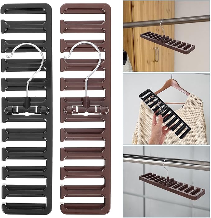 2pcs Belt and Tie Hangers Rack, Foldable Scarf Holder with Hooks, Closet Organizer for Men’s Necktie and Belt Storage, Space-Saving Accessory Organizer for Home and Travel