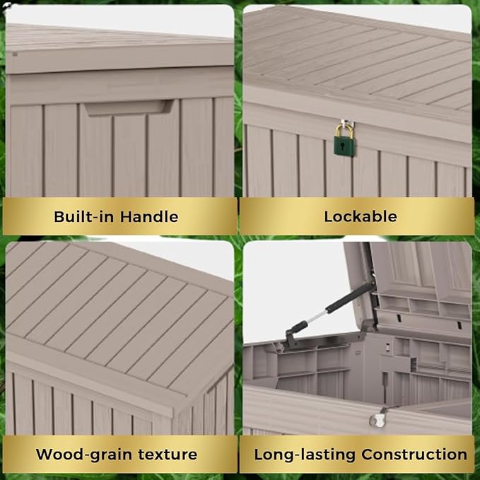 Outdoor Storage Box, 100 Gallon Resin Deck Box Waterproof for Patio Furniture, Garden Tools and Pool Accessories, Lockable UV-Resistant Storage Bin Bench Cabinet for Outside, Grey