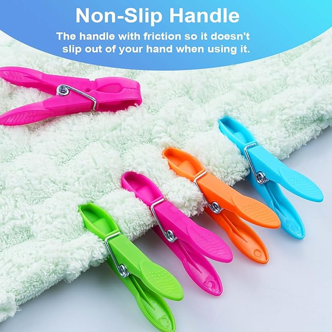 Colorful Plastic Clothespins, Heavy Duty Laundry Clothes Pins Clips Pegs, Drying Line Pegs Small Colored Clothes Pins for Outdoor, Clothesline Crafts Picture Clips Food Package Clips, 24 Packs