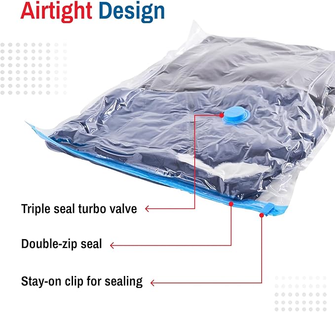 10 Pack Large Vacuum Storage Bags for Comforters, Blankets & Clothes – Vacuum Sealed Compression Bags with Hand Pump – Space Saver Storage Bags for Bedding, Moving, Travel & Organization