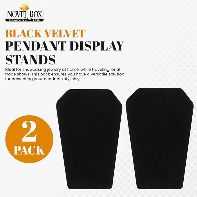 Novel Box 2 Pack Black Velvet Pendant Display Stands 2 1/2 x 1 3/4 x 3 1/4 Inches - Jewelry Stand Pendants Organizer for Women - Elegant Pendant Easels for Craft Shows, Selling & Personal Use