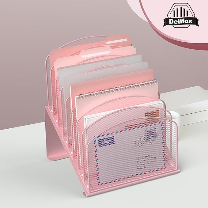Inclined Desk File Organizer, 8-Section Upright Desk Organizer Standing File Sorter for Office Classroom Desktop Organization