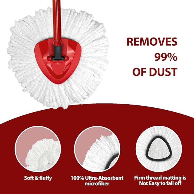 Spin Mop Replacement Head for O-Ceda EasyWring 1-Tank System, Mop Refills, Include 6 Cedar Mop Replace Heads, 1 Extra Mop Replacement Base, Microfiber, Easy to Replace